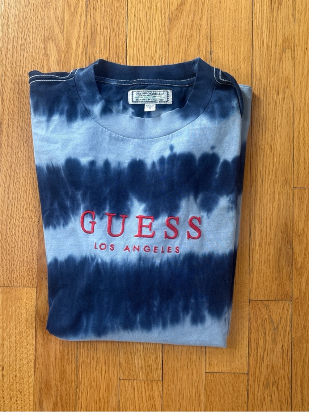 GUESS Navy and Light Blue Tie-Dye Logo Tee